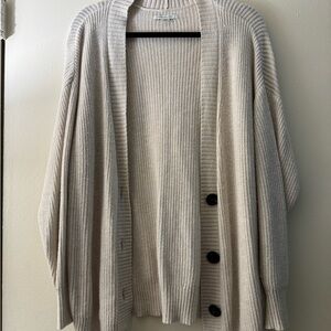 American Eagle Cream Cardigan Sweater with Ribbed Knit